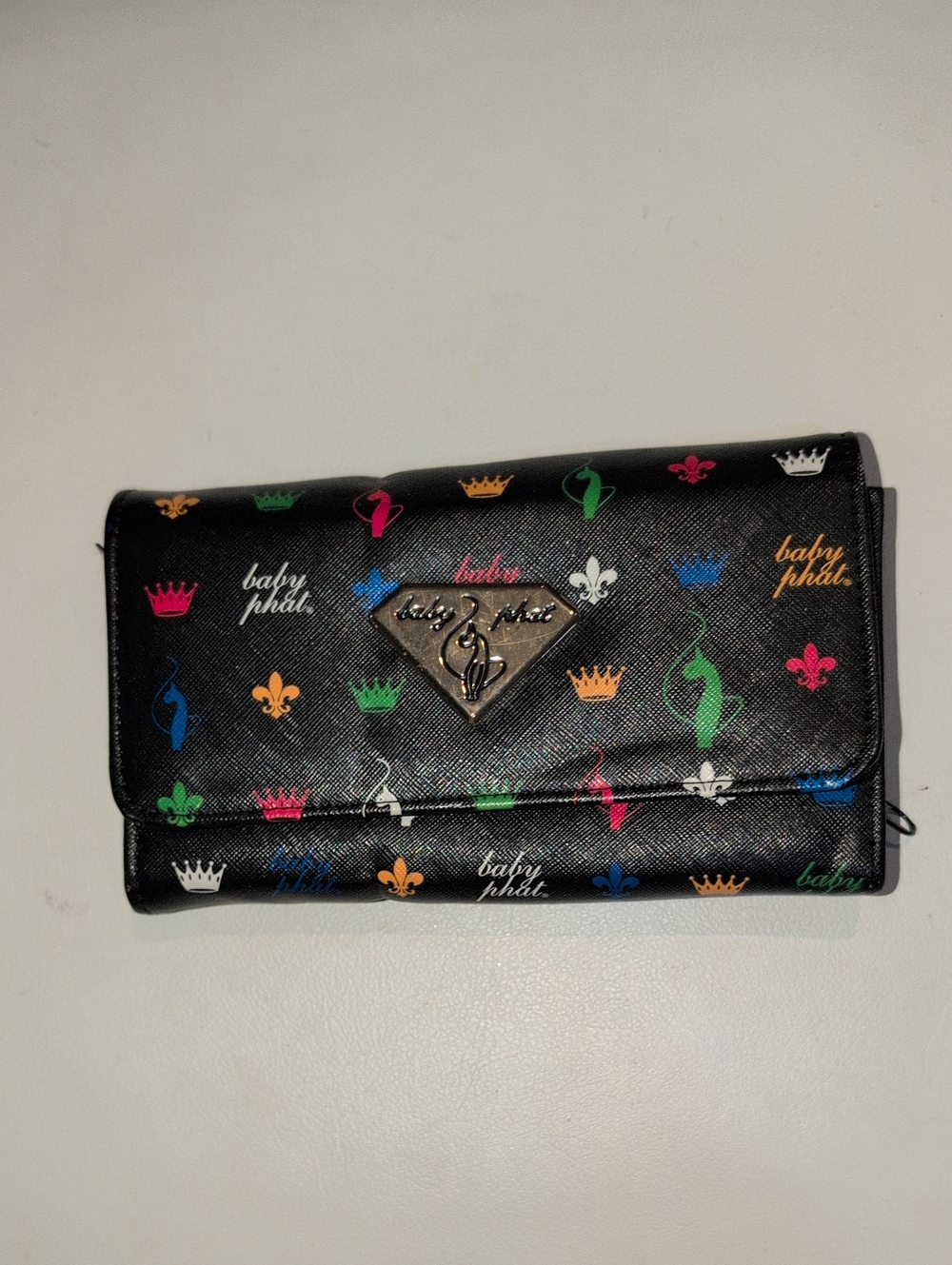 Baby Phat Black Wallet with Multicolor Logo Accents Y2K Era